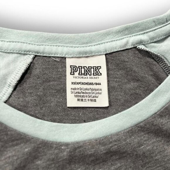Victoria's Secret PINK T-Shirt Women's XS Mint Green/Gray Raglan Sleeve … - Picture 2 of 13